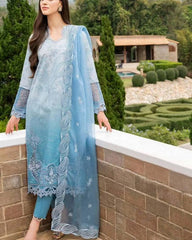 Mushq Sky Blue Pure Lawn Embroidery Dress 3PC
