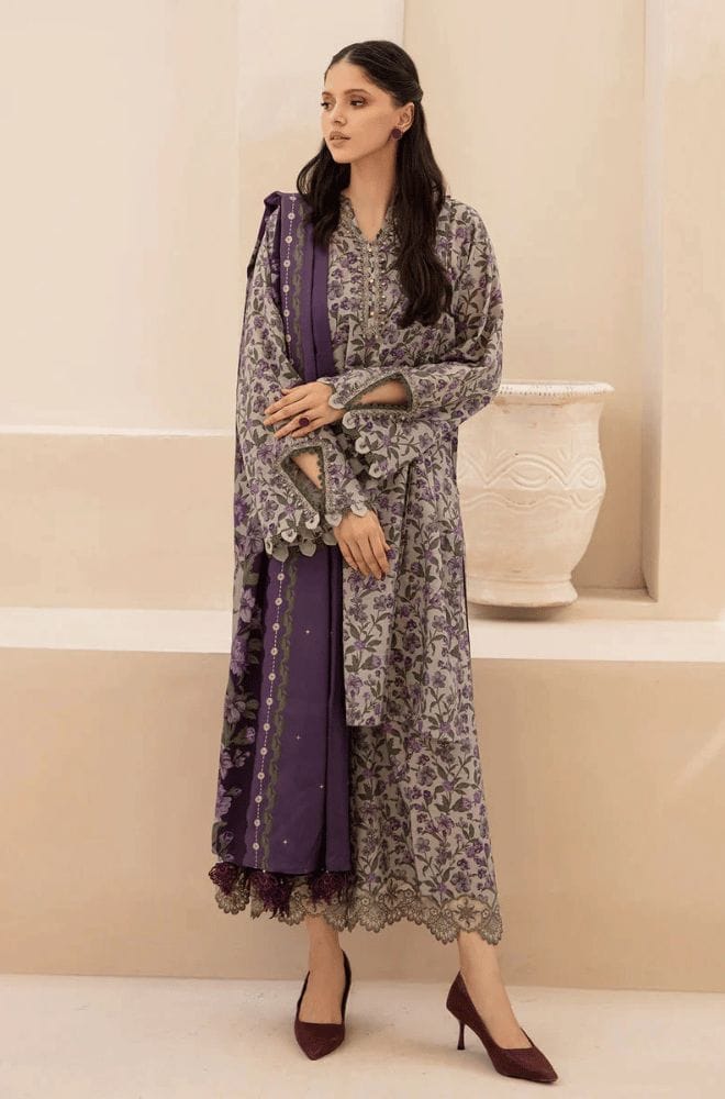 Maria B Green Purple Digital Pure Lawn Embroidery Dress 3pc