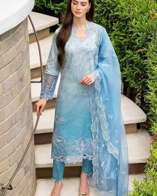 Mushq Sky Blue Pure Lawn Embroidery Dress 3PC