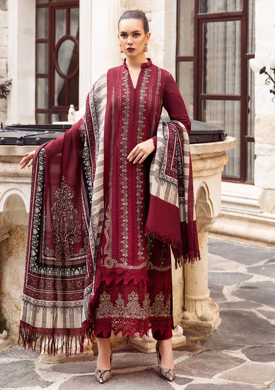 Maria B Maroon Embroidered Chikankari Dress