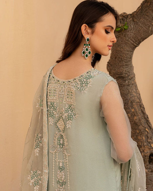 Mushq Light Green Formal Collection Hand Work Organza