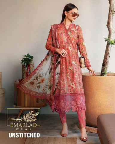 Maria B MPT-2508-A | Orange Peach - Chikankari Printed Lawn Eid Collection