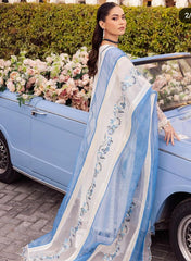 Hussain Rehar Sky Blue&off White Embroidery Lawn Luxury Dress