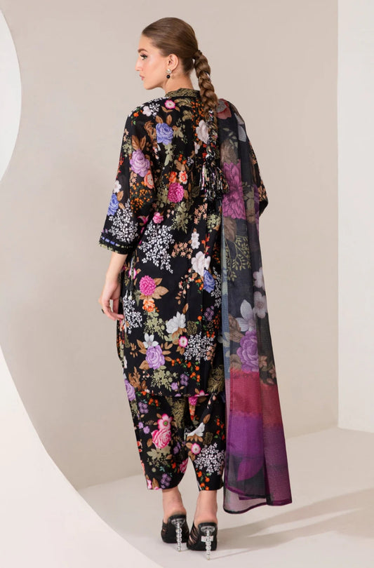 Baroque Black Digital Print Embroidery Full Suit Print Dress