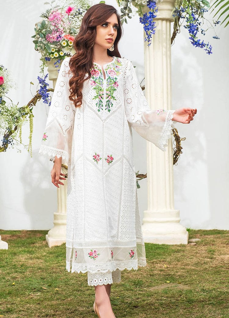 FARIDA HASAN FLORAL WHITE CHIKANKARI LAWN DRESS