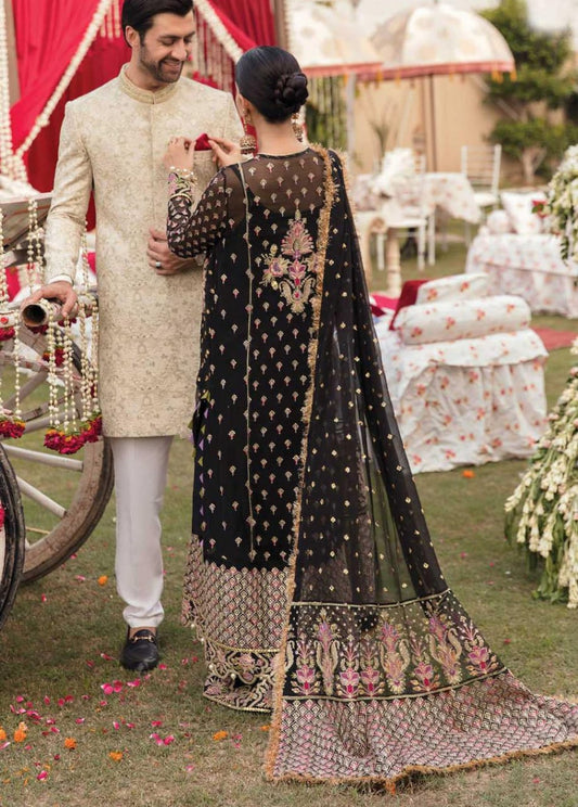 Afrozeh Black Wedding Collection Embroidery Chiffon Dress Hand Work