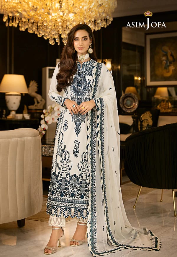 Asim Jofa White Chiffon Formal Collection 3pc