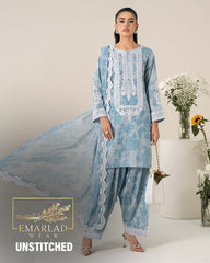 Maria B | Sky Blue - Printed  Lawn With Chiffon Embroidered Dupatta