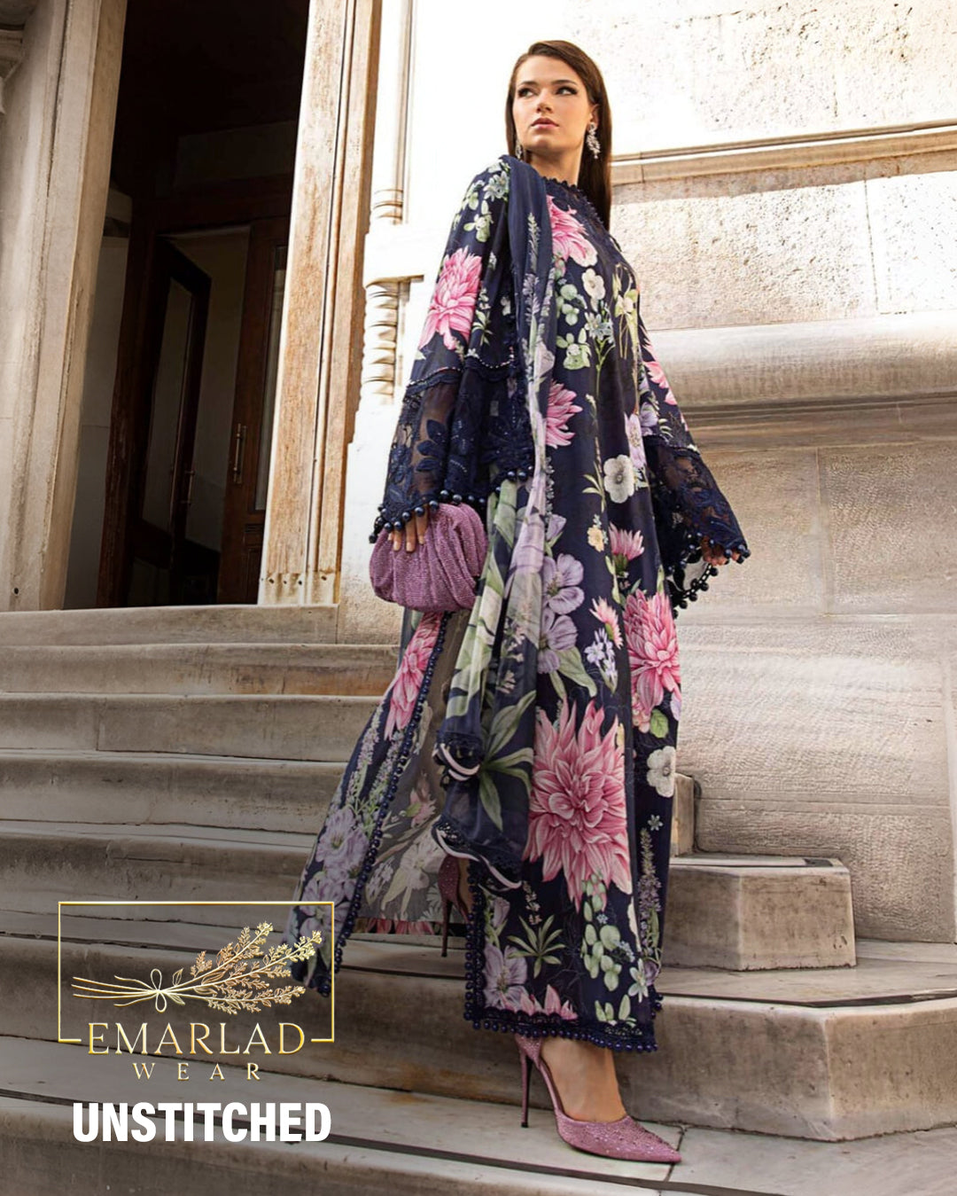 Maria B | Navy Blue - Digital Printed Lawn & Chiffon Dupatta Collection 