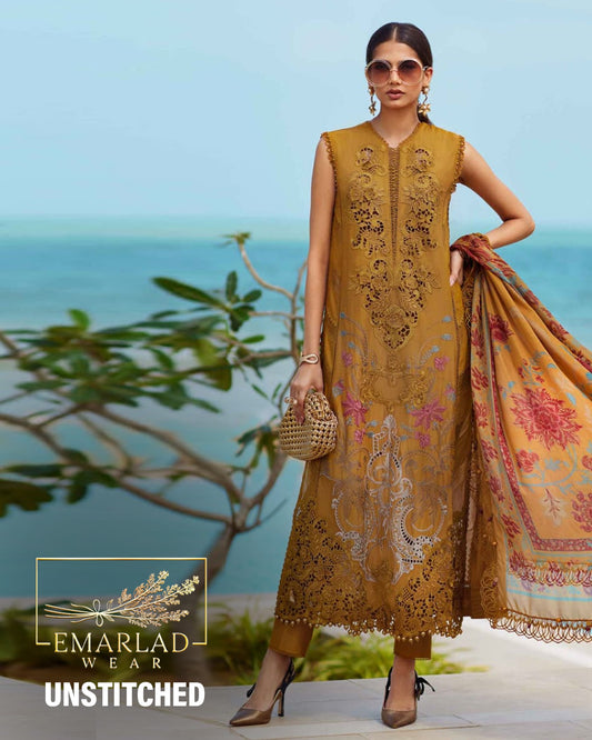 Maria B Eid Lawn-25-01 | Mustard - Luxury Lawn Cotton Chikankari Collection