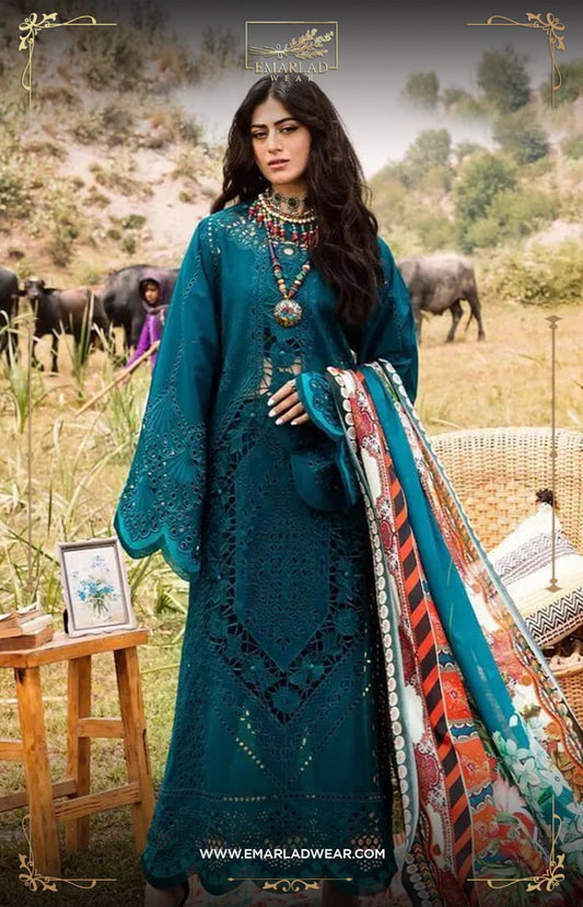 Bin Ilyas Green Chikankari Lawn Embroidery Dress 3pc