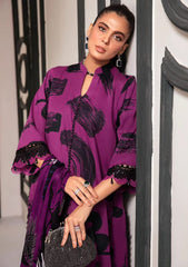 M.B New Arrival Purple Print Embroidery 3pc