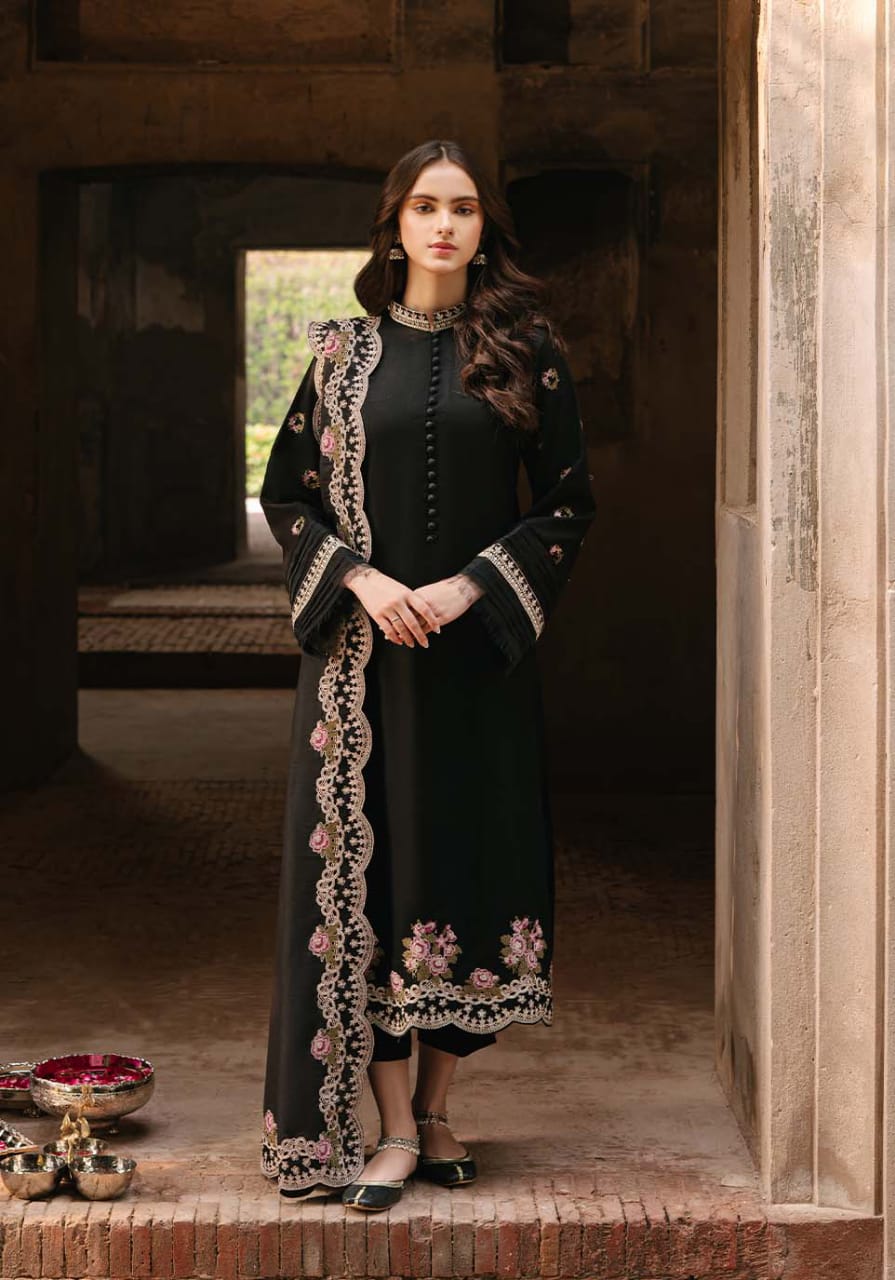 ZARQASH BLACK LUXURY LAWN CHIKANKARI DRESS