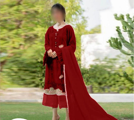 Zarqash Maroon Chikankari Embroidery Dress