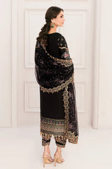 BAROQUE BLACK EMBROIDERED NET DRESS 3 PC