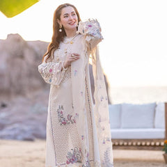 Qalamkar Off White Luxury Lawn Chikankari Embroidery Dress 3pc