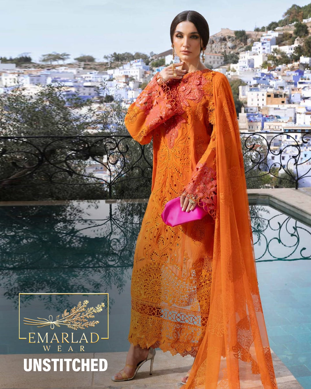 Maria B D-2505-B | Orange - Chikankari Collection