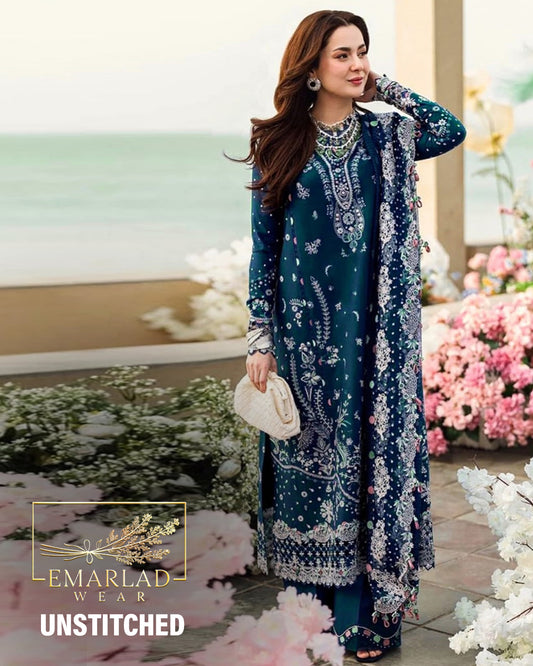 Qalamkar FK-05 Aurora | Blue - Lawn Chikankari Collection