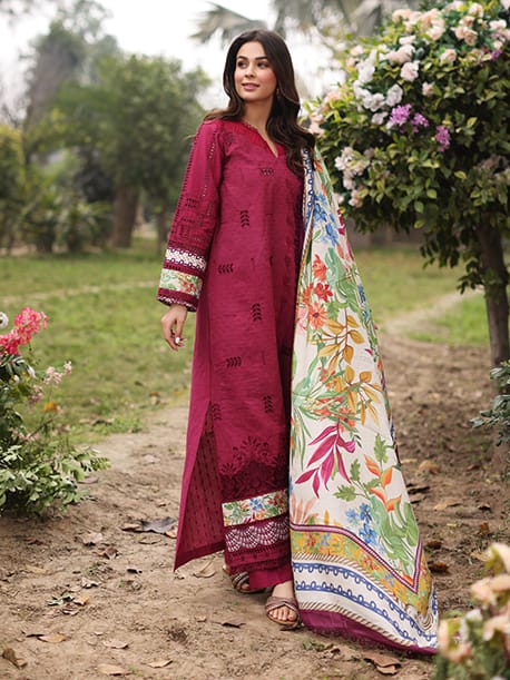 Manara Pink Chikanklari Embroidery Dress 3pc