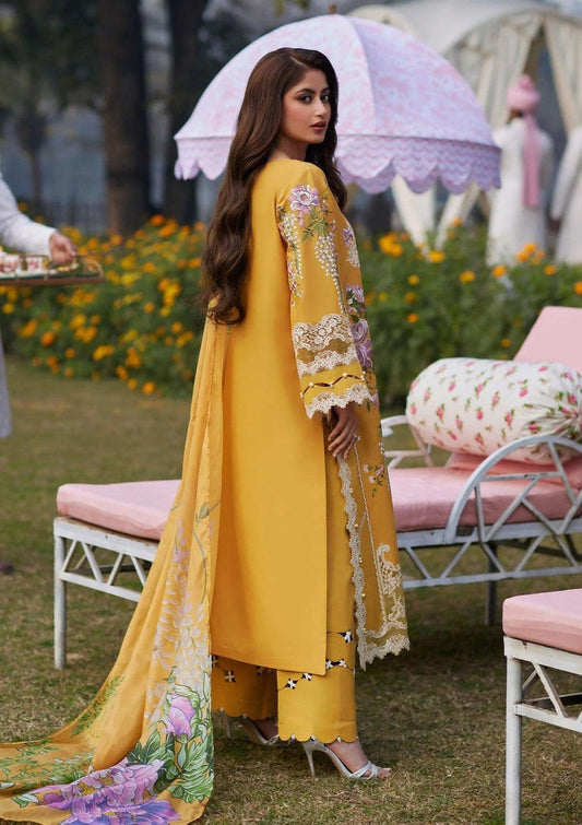 Elaf Mustard Pure Lawn Chikankari Embroidery Dress 3pc