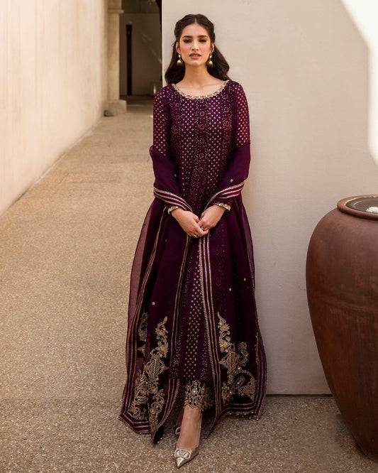 Faiza Saqlain Purple Formal Collection Chiffon dress
