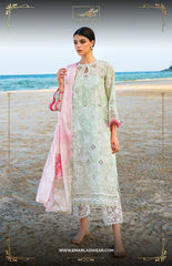 Baroque Light Green Pure Lawn Embroidery Shifle Chikankari Dress 3pc