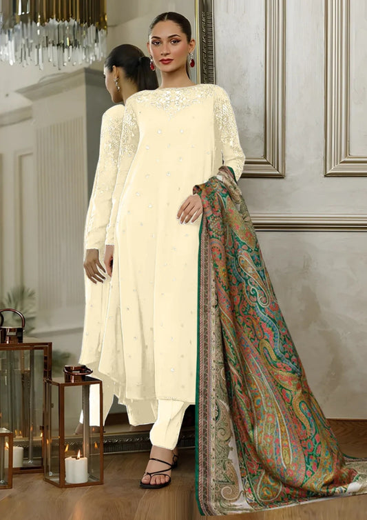 Motifs off White Silk Party Wear Dress