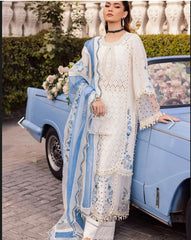 Hussain Rehar Sky Blue&off White Embroidery Lawn Luxury Dress