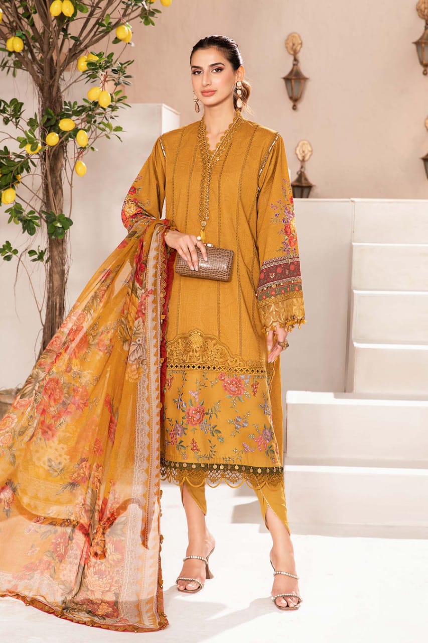 Maria B Mustard New Arrival 2024 Print Embroidery Collection 3pc