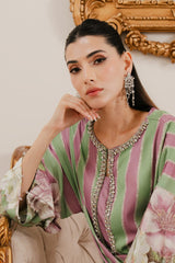 Lulusar Green stripe Silk Hand Work Party Wear Collection 3pc