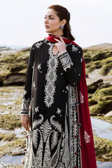 ZAHA BLACK & RED CHIKANKARI LAWN DRESS 3PC