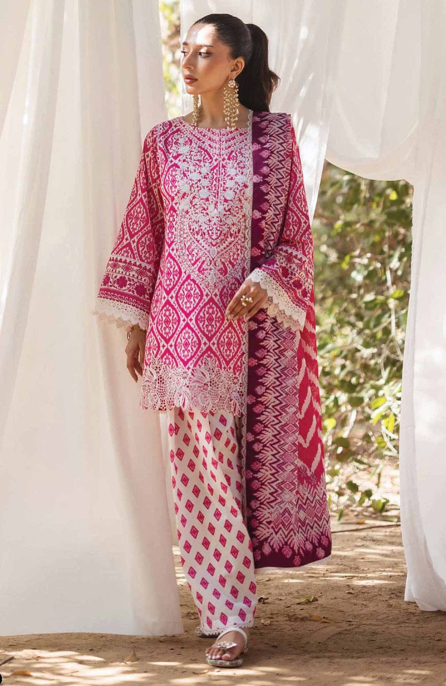 Zainab Chottani New Arrival Pink Print Embroidery Dress 3pc