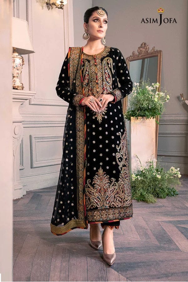 Asim Jofa Black Formal Collection Velvet 3pc