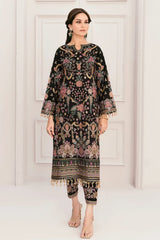 BAROQUE BLACK EMBROIDERED NET DRESS 3 PC