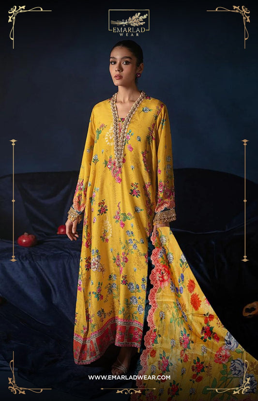 Ammara Khan Cotton Lawn Yellow Embroidery Collection