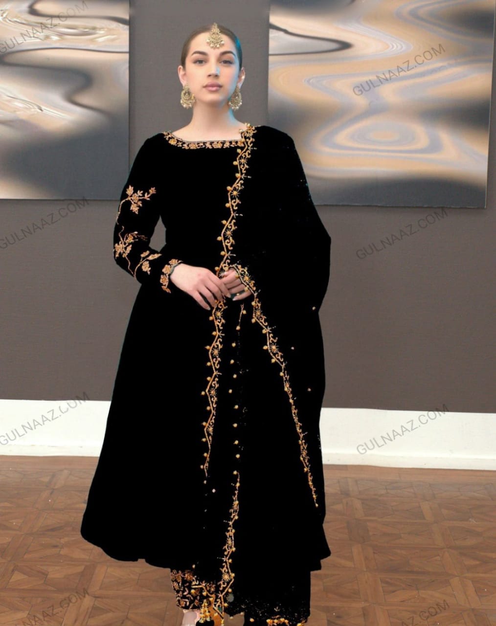 GULNAZ KHAN BLACK VELVET DRESS 3 PC