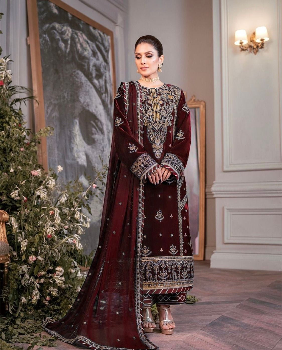 Asim Jofa Maroon Formal Collection Velvet 3pc