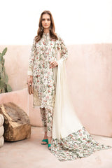 M.B CREAM FLORA LAWN EMBROIDERY COLLECTION 3PC