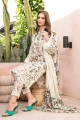 M.B CREAM FLORA LAWN EMBROIDERY COLLECTION 3PC
