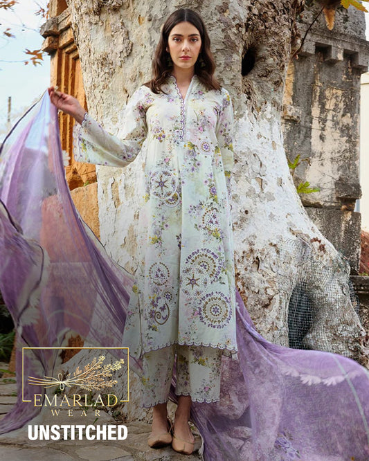 Image | Multi - Digital Printed Embroidered Lawn With Silk Dupatta