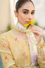 Iznik lawn Yellow with Embroidery dupatta SFL-09 Embroidered Lawn