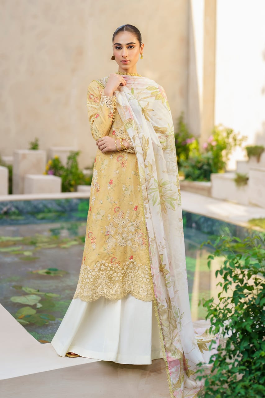 Iznik lawn Yellow with Embroidery dupatta SFL-09 Embroidered Lawn