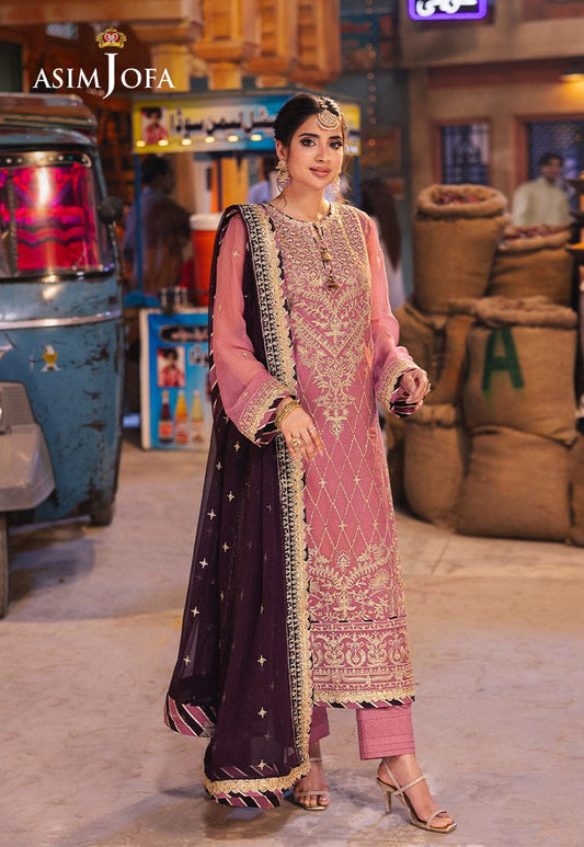 Asim jofa Embroidered Chiffon  T-Pink