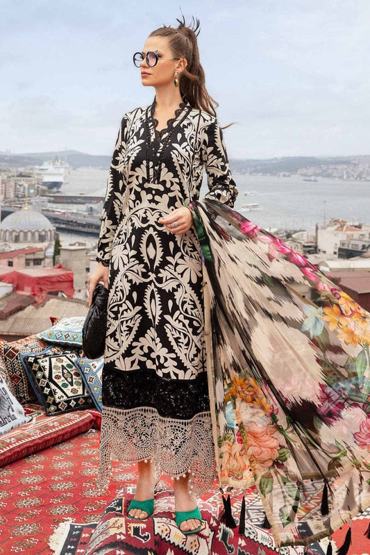 Maria b black skin 3 Piece Unstitched Printed Lawn Suit | MPT-2307-B