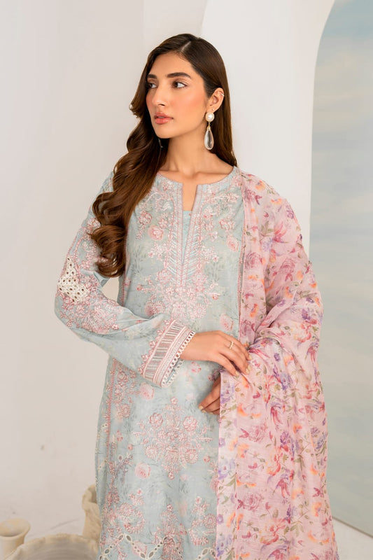 Iznik Lawn Chiffon Dupatta  Icegreen