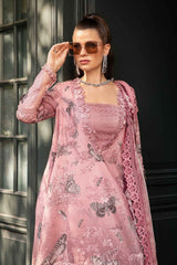 Maria B Pink Butterfly Lawn Chiffon Dupatta