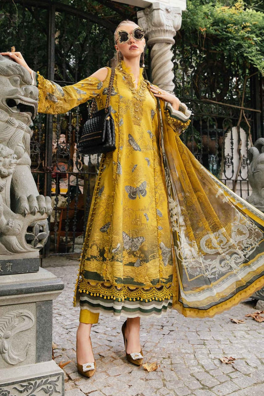 Maria B Yellow Butterfly Lawn Chiffon Dupatta