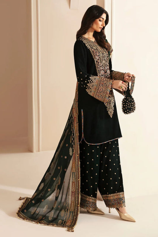 Jazmin | Embroidered Velvet Formal VF-2025 - Dark Green - Micro 9000