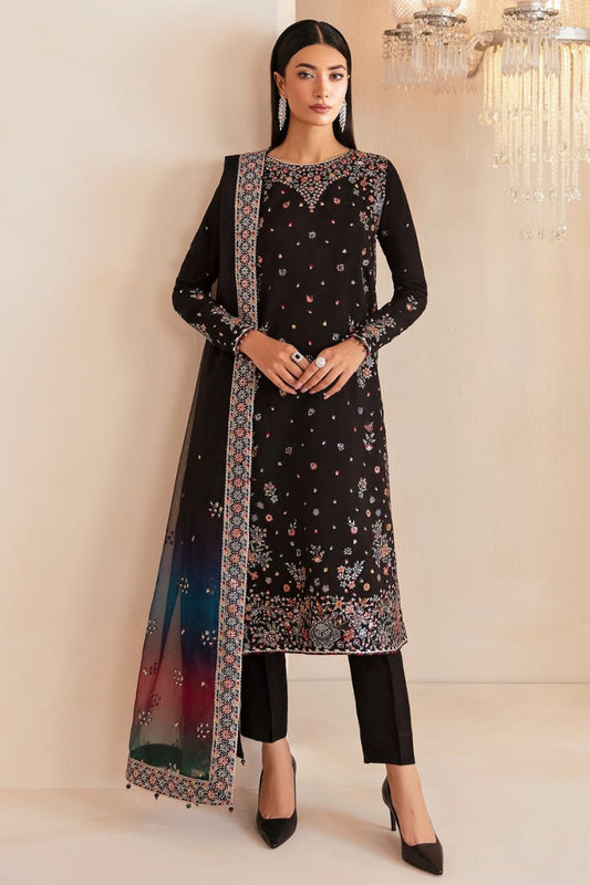 Jazmin | Embroidered Black Raw Silk - Tie & Dye Dupatta