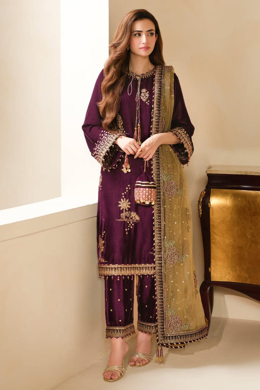 Jazmin | Embroidered Velvet Formal - Micro 9000 - Dark Maroon